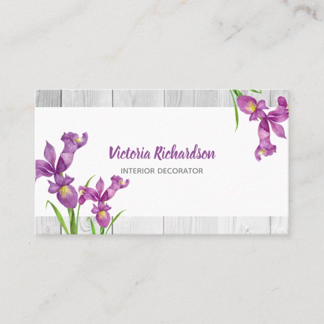 Tarjeta De Visita Acuarela Rusa Morado Irlandeses Diseño Floral (Anverso)