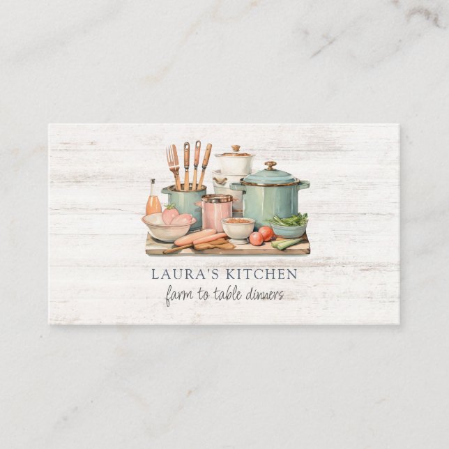 Tarjeta De Visita Acuarela Rusa Pots Pans Cocina (Anverso)