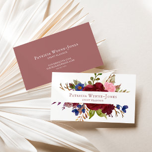 Tarjeta De Visita Acuarela Rústica Floral Marsala