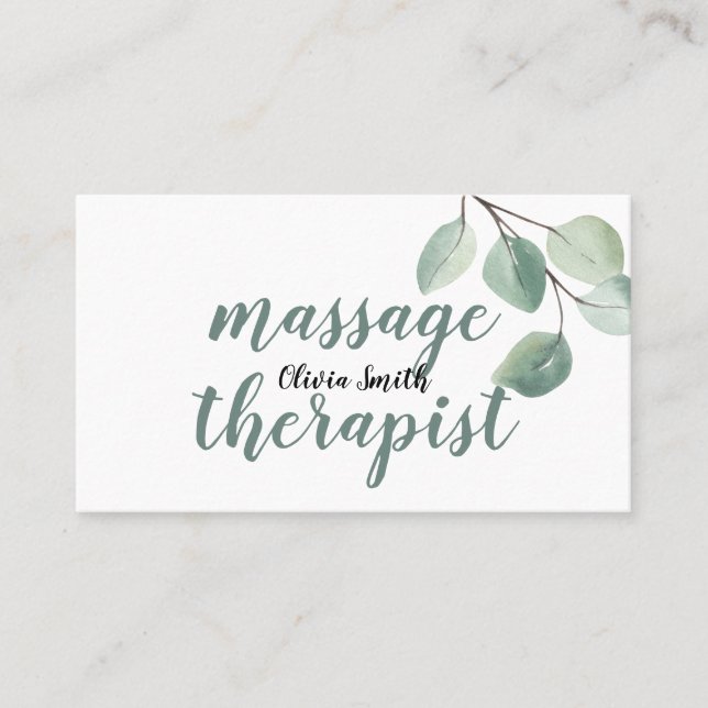 Tarjeta De Visita Acuarela Rustica Moderno Verdor Masaje Floral (Anverso)