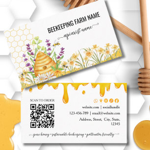 Tarjeta De Visita Acuarela Script  Apicultor Miel Apiarista 