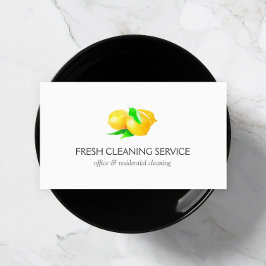 Tarjeta De Visita Acuarela Servicios de Limpieza de Lemones Blanco