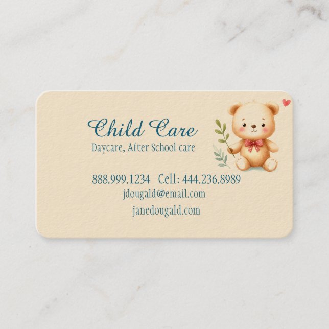 Tarjeta De Visita Acuarela Teddy Oso Niñera de la mente (Anverso)