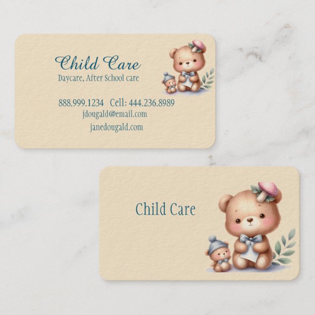 Tarjeta De Visita Acuarela Teddy Oso Niñera de la mente (Anverso / Reverso)