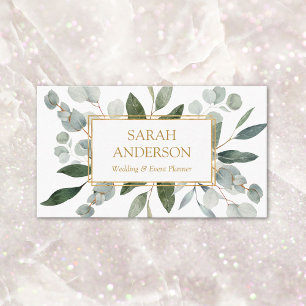 Tarjeta De Visita Acuarela Tropical Eucalipto Verde Blanco