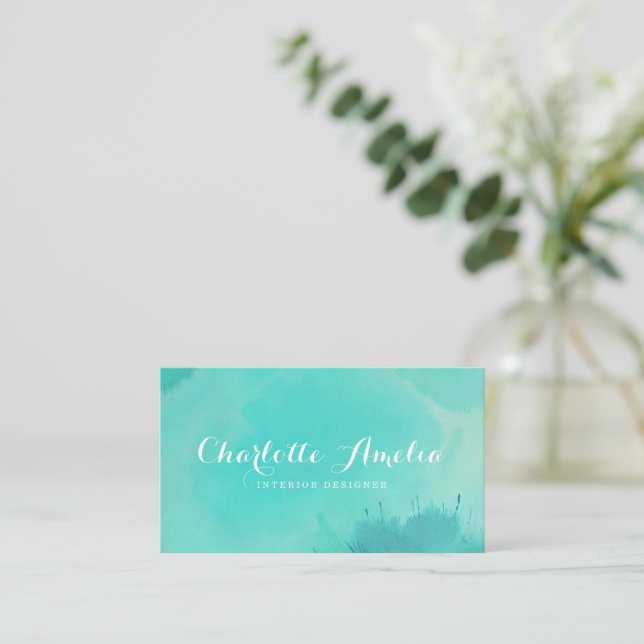 Tarjeta De Visita Acuarela Turquesa Moderna Elegante (Anverso de pie)