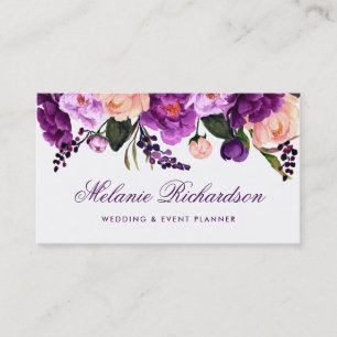 Tarjeta De Visita Acuarela ultravioleta púrpura elegante floral