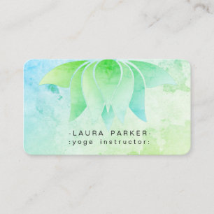 Tarjeta De Visita Acuarela verde azulada de la meditación de la yog