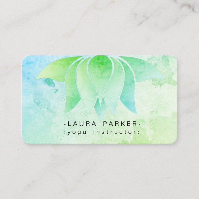 Tarjeta De Visita Acuarela verde azulada de la meditación de la yoga (Anverso)