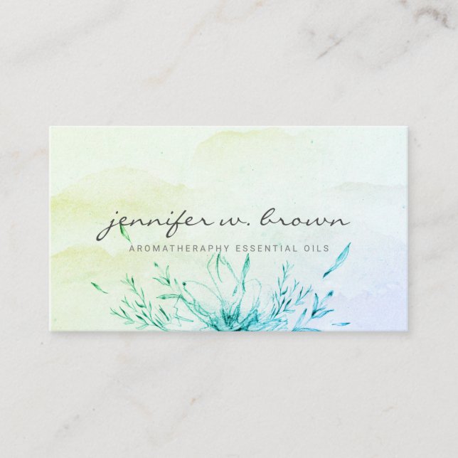 Tarjeta De Visita Acuarela Verde Ombre Floral Femenina Simple (Anverso)