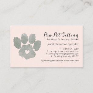 Tarjeta De Visita Acuarela VERDE rosa Cuidador de mascotas Grooming 