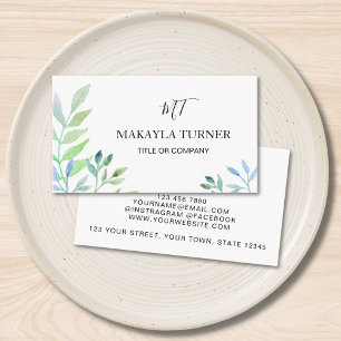 Tarjeta De Visita Acuarela Verde Única