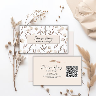 Tarjeta De Visita Acuarela Verdor vegetal floreado botánico Código Q