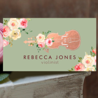 tarjeta de visita acuarela violinista floral