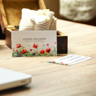 Tarjeta De Visita Acuarelas Coloridas Flores & Amapolas Rojas