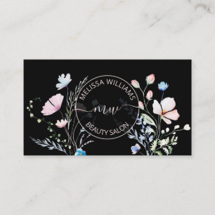 Tarjeta De Visita Acuarelas Flores Silvestres Negro Malva