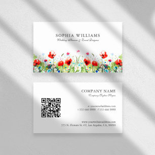 Tarjeta De Visita Acuarelas Rojas Poppies Primavera Flores