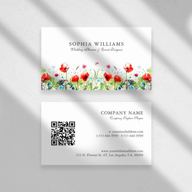 Tarjeta De Visita Acuarelas Rojas Poppies Primavera Flores (Subido por el creador)