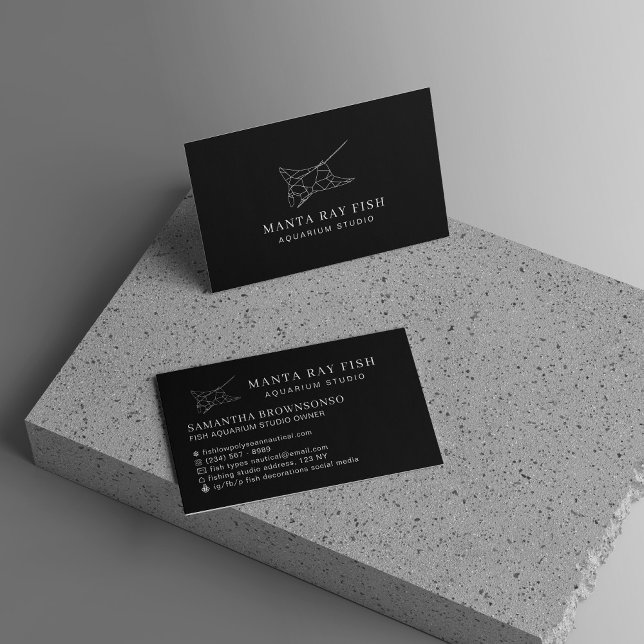 Tarjeta De Visita Acuario Negro Fish Manta Ray (Black Aquarium Fish Manta Ray Business Card)
