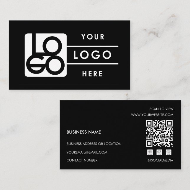 Tarjeta De Visita Add Your Custom Logo Rectangle Professional Black (Anverso / Reverso)