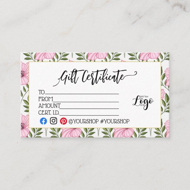 Tarjeta De Visita ADD YOUR LOGO Business gift certificate marketing (Anverso)