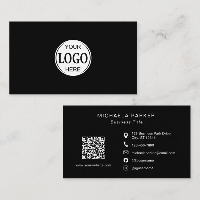 Tarjeta De Visita Add Your Logo Professional Minimalist Black  (Anverso / Reverso)