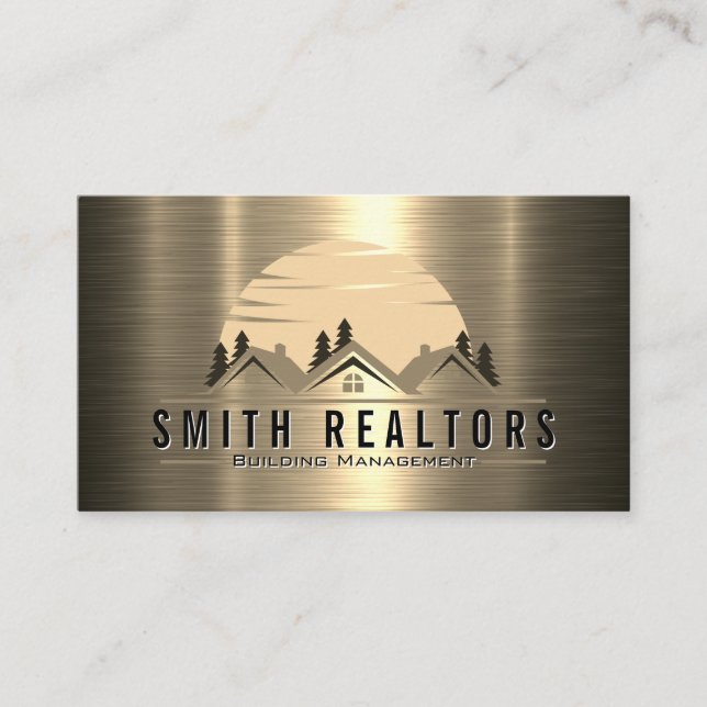 Tarjeta De Visita Administración de edificios | Inmobiliaria | Metal (Anverso)