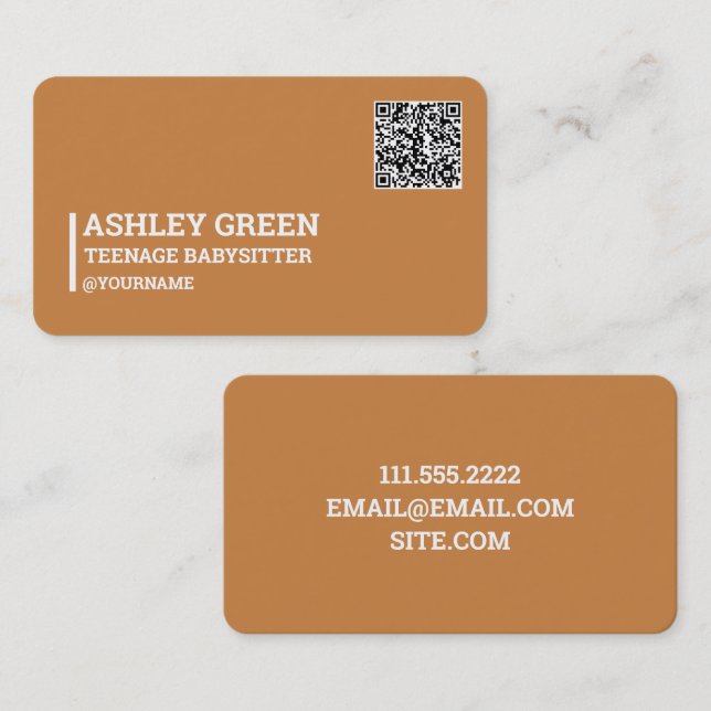 Tarjeta De Visita Adolescente Babysittier Personalizado QR (Anverso / Reverso)