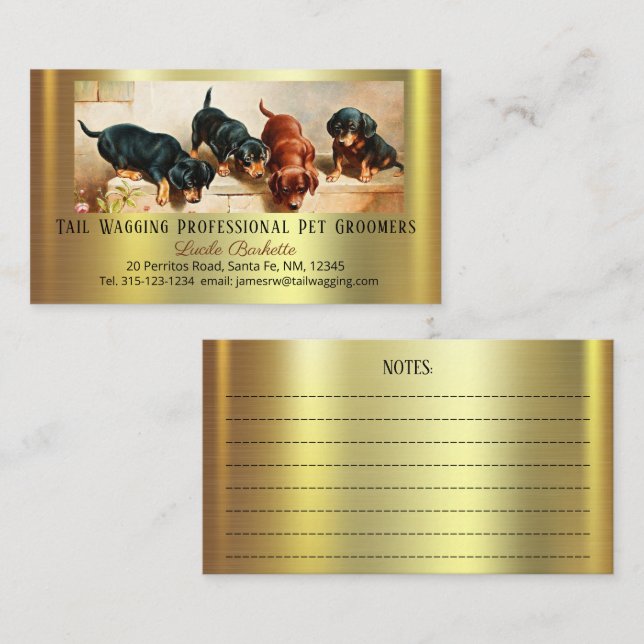 Tarjeta De Visita Adorable Cute Dachshund Pup Pet Grooming Chic Gold (Anverso / Reverso)