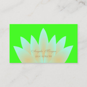 Tarjeta De Visita Adorable Flor de Loto Elegante Verde Neon