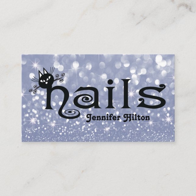 Tarjeta De Visita Adorable lindo gato negro divertido logo de las uñ (Anverso)