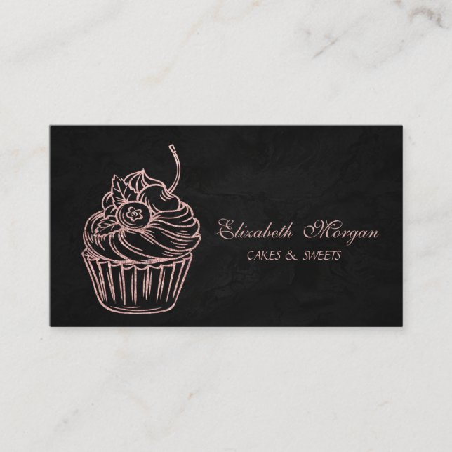 Tarjeta De Visita Adorable, Pastel Purpurina, Negro (Anverso)