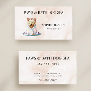 Tarjeta De Visita Adorable Perro Spa Acuarela Beige