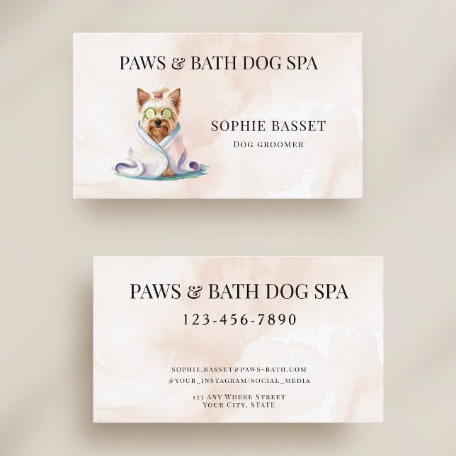 Tarjeta De Visita Adorable Perro Spa Acuarela Beige (Subido por el creador)