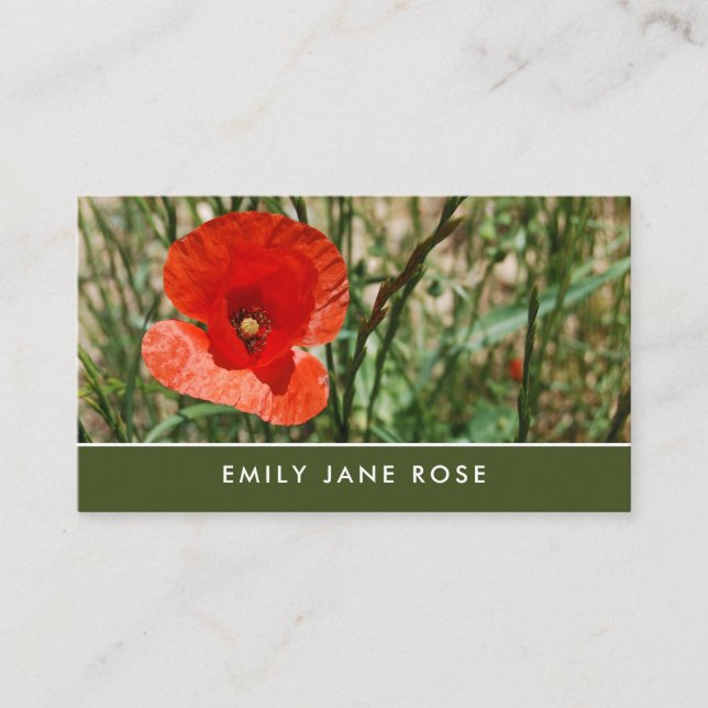 Tarjeta De Visita Adormidera roja, floristería (Anverso)