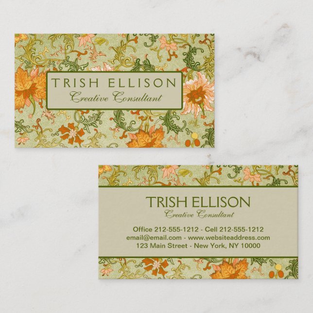 Tarjeta De Visita Adorno Chino Antiguo Jones Flores (Anverso / Reverso)