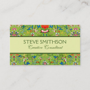 Tarjeta De Visita Adorno Chino Vintage Owen Jones Floral Verde