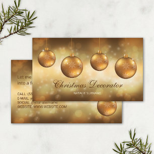 Tarjeta De Visita Adornos Navideños Amarillo Dorado Sobre Bokeh Amar