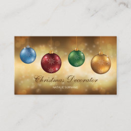 Tarjeta De Visita Adornos Navideños Coloridos Sobre Bokeh Amarillo
