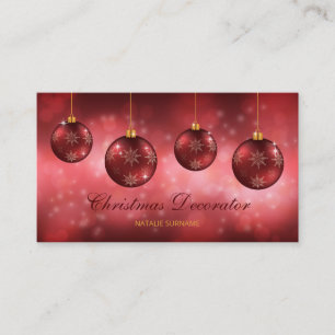 Tarjeta De Visita Adornos Navideños Festivos Rojos Sobre Bokeh Rojo