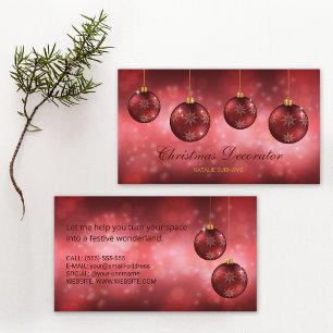 Tarjeta De Visita Adornos Navideños Festivos Rojos Sobre Bokeh Rojo