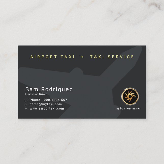 Tarjeta De Visita Aeropuerto simple y llano de avión negro Taxi (Anverso)