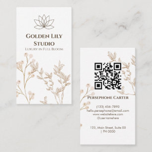 Tarjeta De Visita Aestético Botánico Dorado Floral suave Beige Limpi