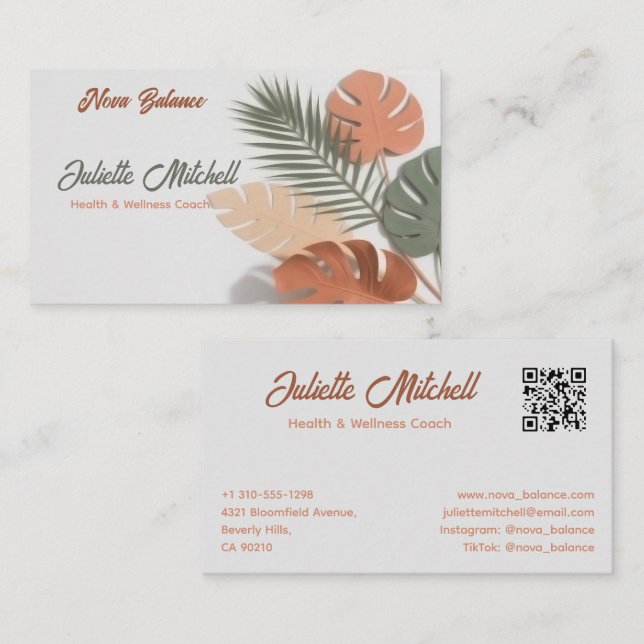 Tarjeta De Visita Aesthetic Boho Tropical Wellness Coach Card (Anverso / Reverso)