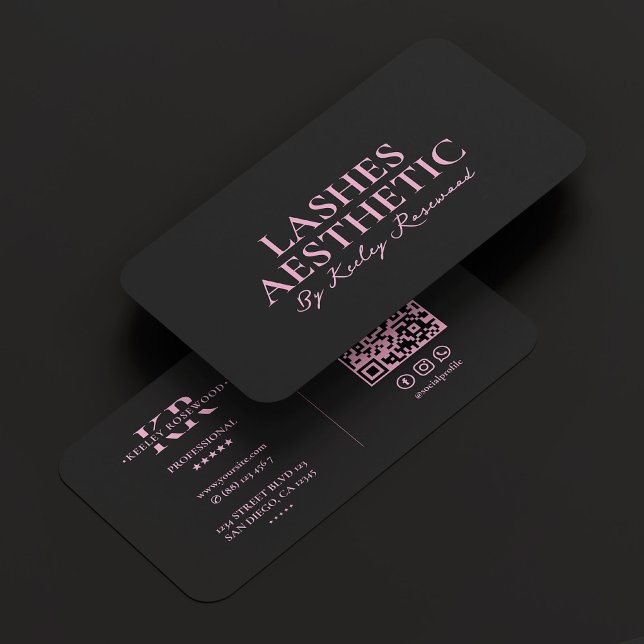 Tarjeta De Visita  Aesthetic Lashes Makeup Artist Pink Black (Aesthetic Lashes Makeup Artist Pink Black Business Card
)