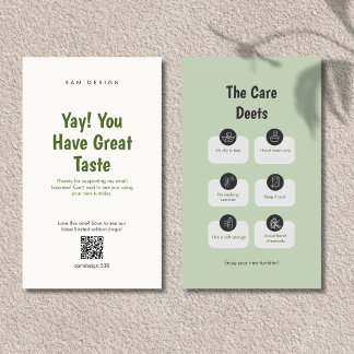 Tarjeta De Visita Aesthetic Tumbler Care Instructions QR Code Card