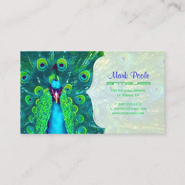 Tarjeta De Visita Afecta a PixDezines peacock azul/acuarela verde az (Anverso)