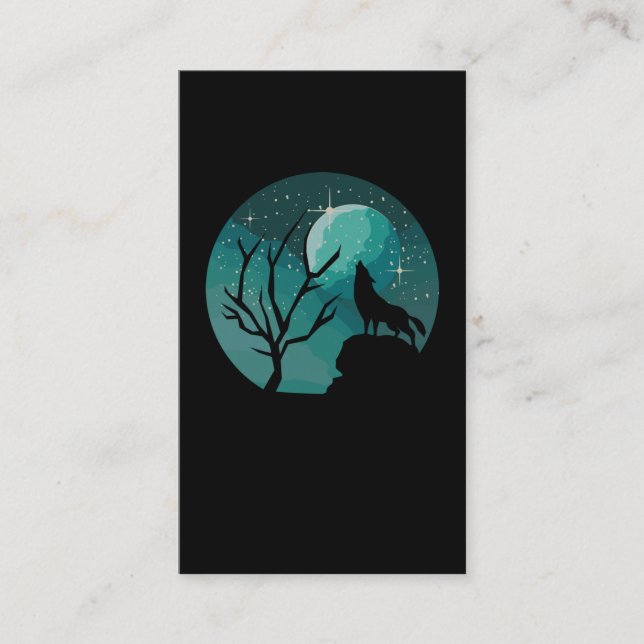 Tarjeta De Visita Afeitación de Wolf Forest Animal Moon Nature Love (Anverso)