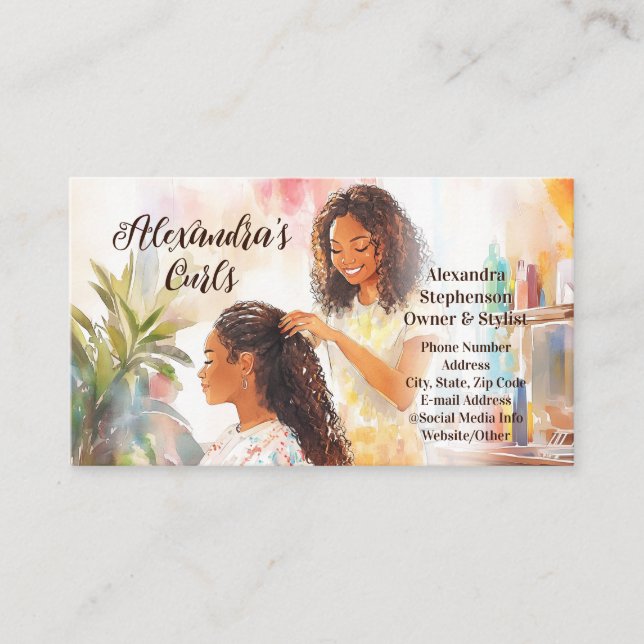 Tarjeta De Visita African-American Black Hairstylist Natural Hair (Anverso)