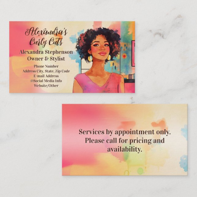 Tarjeta De Visita African American Woman Fashion Black Hair Salon (Anverso / Reverso)
